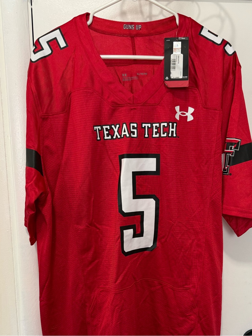 Under Armour Texas Tech Red Football Jersey with White & Black Accents - #5